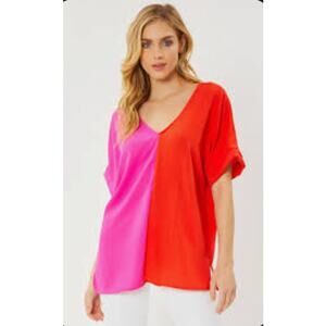 Red and Pink Colorblock Top